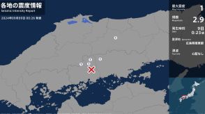 岡山県、広島県で最大震度1の地震　岡山県・真庭市、高梁市、広島県・広島府中市、神石高原町