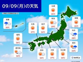 今日9日　広く晴れるが大気不安定　関東と東北南部を中心に急な激しい雨や雷雨も