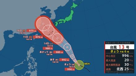 【台風情報】台風13号が発生　14号も発生へ　気象庁の進路予想詳しく16日（月）までの雨・風の予測