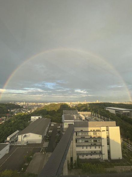 通り雨後の今治にダブルレインボー　SNSに虹写真の投稿相次ぐ