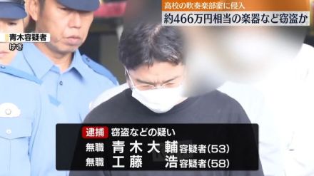 高校に侵入し466万円相当の楽器など窃盗か　2人逮捕　埼玉