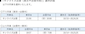 JR西日本、寝台特急「サンライズ出雲」10月14日～26日運休。車両修繕に時間を要するため