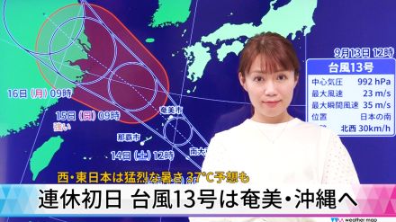 【動画解説】連休初日 台風13号は奄美・沖縄へ　西・東日本は猛烈な暑さ 37℃予想も