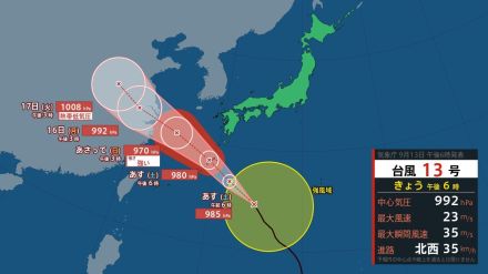 台風13号情報　沖縄の今後の雨・風・波は　進路と勢力は