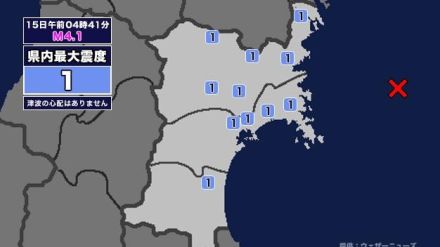 【地震】宮城県内で震度1 宮城県沖を震源とする最大震度1の地震が発生 津波の心配なし