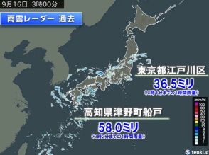 高知県で1時間に50ミリ以上の非常に激しい雨　東京都内でも局地的に雨雲発達