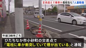 「電柱に車が衝突して煙が…」4人乗り軽乗用車に高校生ら7人が乗車　単独事故で重軽傷　茨城・ひたちなか市