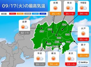 今日17日の関東　気温上昇　熱中症注意　内陸中心に急な雨や雷雨も