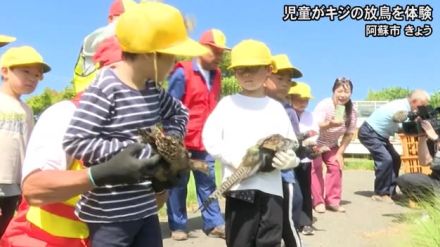 児童がキジの放鳥体験【熊本】