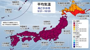 全国的に引き続き気温高い　秋晴れ少なく大雨の可能性も　気象庁1か月予報