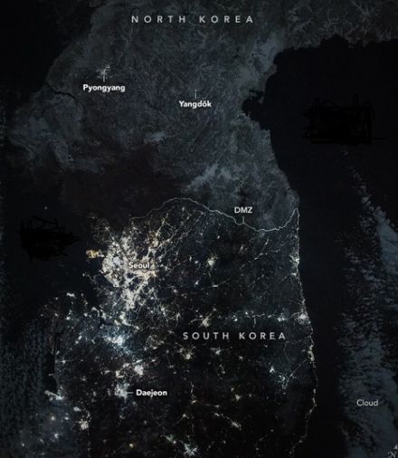 分断が浮き彫りになった朝鮮半島の夜…北朝鮮で光りを放つ二つの地域とは