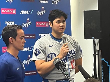 大谷翔平、試合後のロッカーで“仲間”に伝えた感謝 50号の瞬間もベンチに向かって吠えた…悲願だった『勝利の美酒』は「サポートのおかげ」