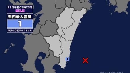 【地震】宮崎県内で震度1 日向灘を震源とする最大震度1の地震が発生 津波の心配なし